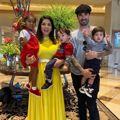 Daniel Weber with his wife Sunny Leone sons Asher Singh Weber Noah Singh Weber and daughter Nisha Kaur Weber