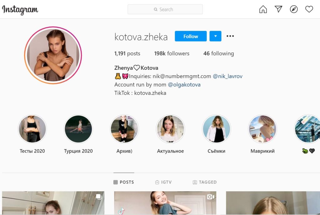 Zhenya Kotova Instagram account